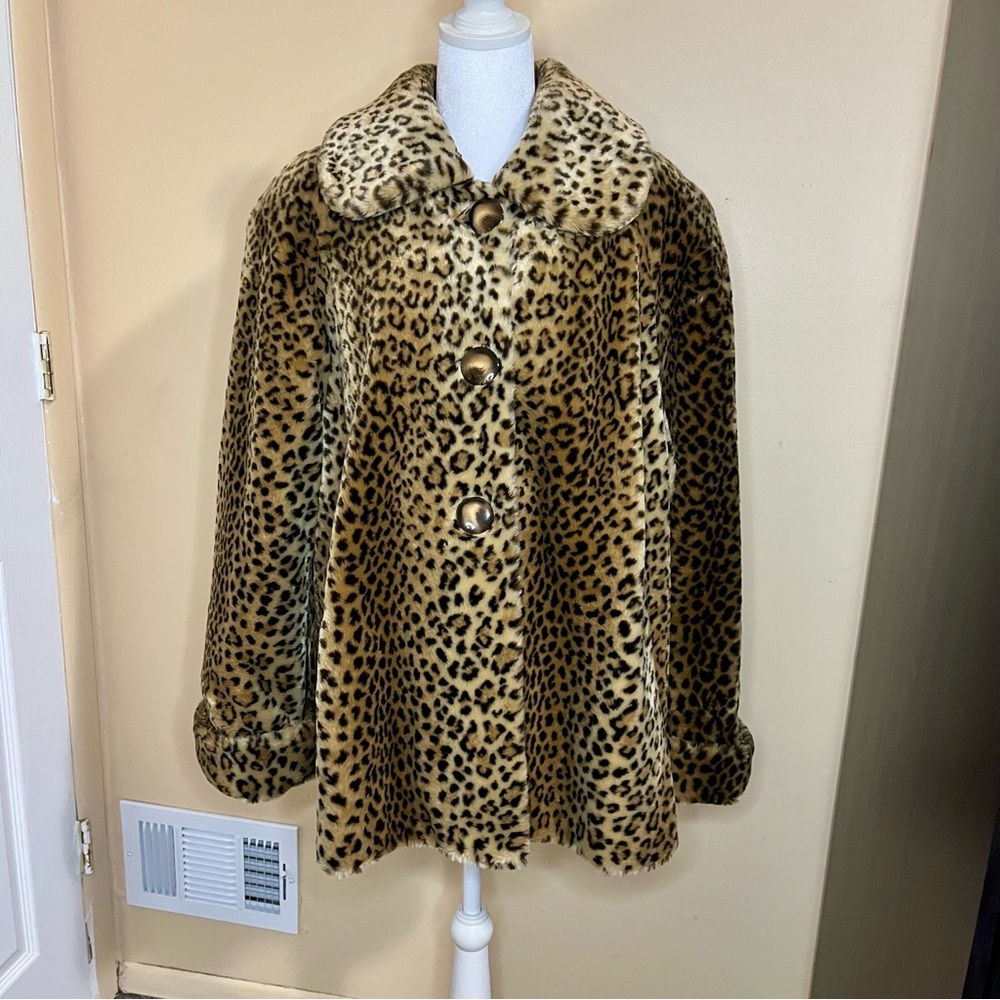 Vintage Leopard Print Faux Fur Coat Swing Jacket Size Large Nana Creations